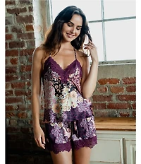 In Bloom By Jonquil Sleeveless V-Neck Satin Boho Paisley Print Shorty Pajama Set