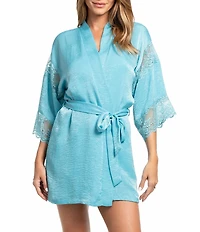 In Bloom By Jonquil 3/4 Sleeve Textured Shimmer Satin Short Robe