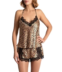 In Bloom by Jonquil Animal Print Satin Lace Sleeveless Shorty Pajama Set