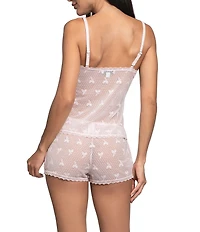 In Bloom By Jonquil Bow and Dot Sleeveless V-Neck Lace and Mesh Shorty Pajama Set