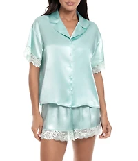 In Bloom By Jonquil Bridal Satin Short Sleeve Notch Collar Lace Shorty Pajama Set