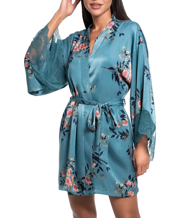In Bloom by Jonquil Carlie Floral Print 3/4 Sleeve Satin Short Robe