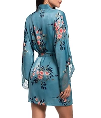In Bloom by Jonquil Carlie Floral Print 3/4 Sleeve Satin Short Robe