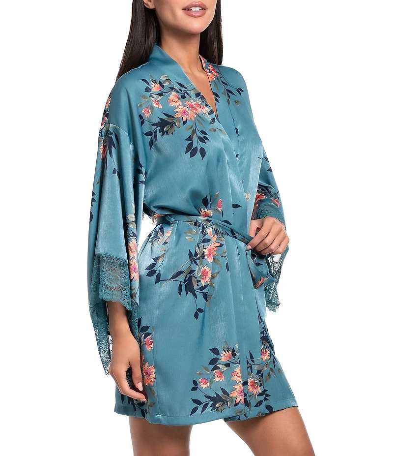 In Bloom by Jonquil Carlie Floral Print 3/4 Sleeve Satin Short Robe