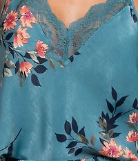 In Bloom By Jonquil Carlie Floral Print Sleeveless V-Neck Satin Cami & Shorty Pajama Set