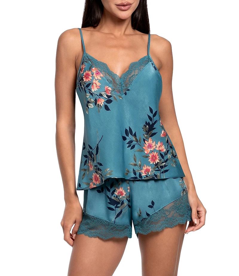 In Bloom by Jonquil Carlie Floral Print Sleeveless V-Neck Satin Cami & Shorty Pajama Set