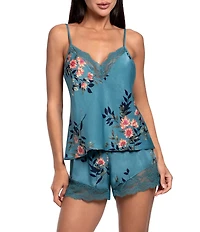 In Bloom by Jonquil Carlie Floral Print Sleeveless V-Neck Satin Cami & Shorty Pajama Set