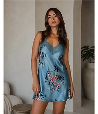 In Bloom by Jonquil Carlie Floral Print Sleeveless V-Neck Satin Chemise