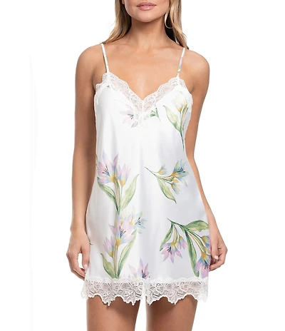 In Bloom By Jonquil Elyse Watercolor Floral Print Sleeveless V-Neck Satin Chemise