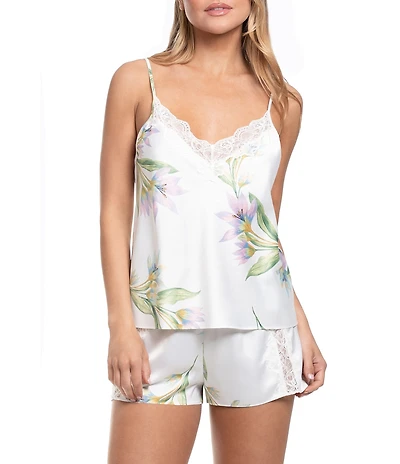 In Bloom By Jonquil Elyse Watercolor Floral Print Sleeveless V-Neck Satin Shorty Pajama Set