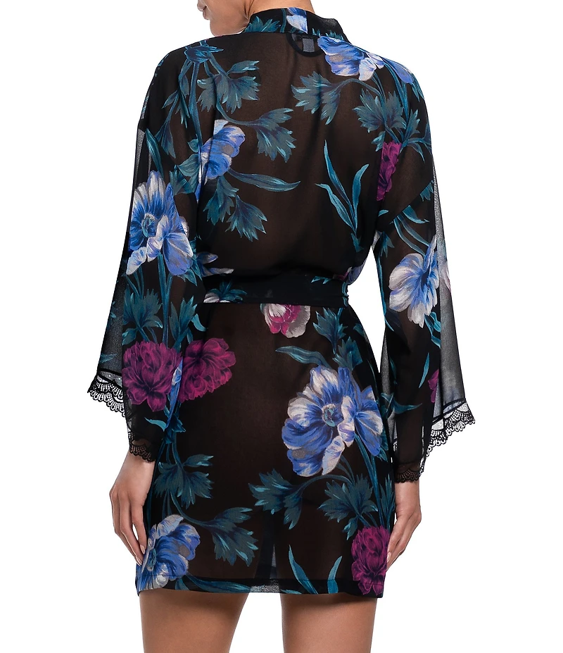 In Bloom By Jonquil Floral Print 3/4 Sleeve Chiffon Short Robe