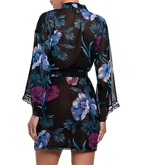 In Bloom By Jonquil Floral Print 3/4 Sleeve Chiffon Short Robe