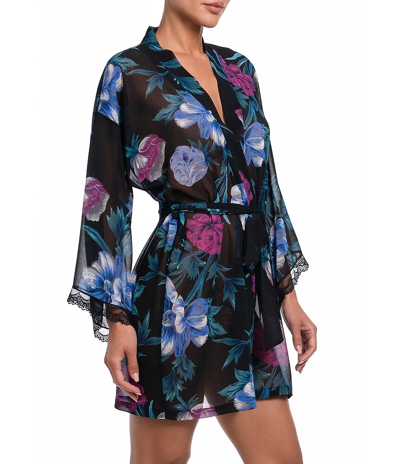 In Bloom By Jonquil Floral Print 3/4 Sleeve Chiffon Short Robe