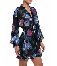 In Bloom By Jonquil Floral Print 3/4 Sleeve Chiffon Short Robe