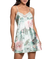 In Bloom By Jonquil Floral Print Satin Sleeveless V-Neck Chemise with Lace