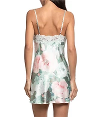 In Bloom By Jonquil Floral Print Satin Sleeveless V-Neck Chemise with Lace