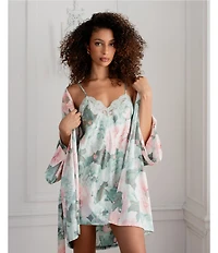In Bloom By Jonquil Floral Print Satin Sleeveless V-Neck Chemise with Lace