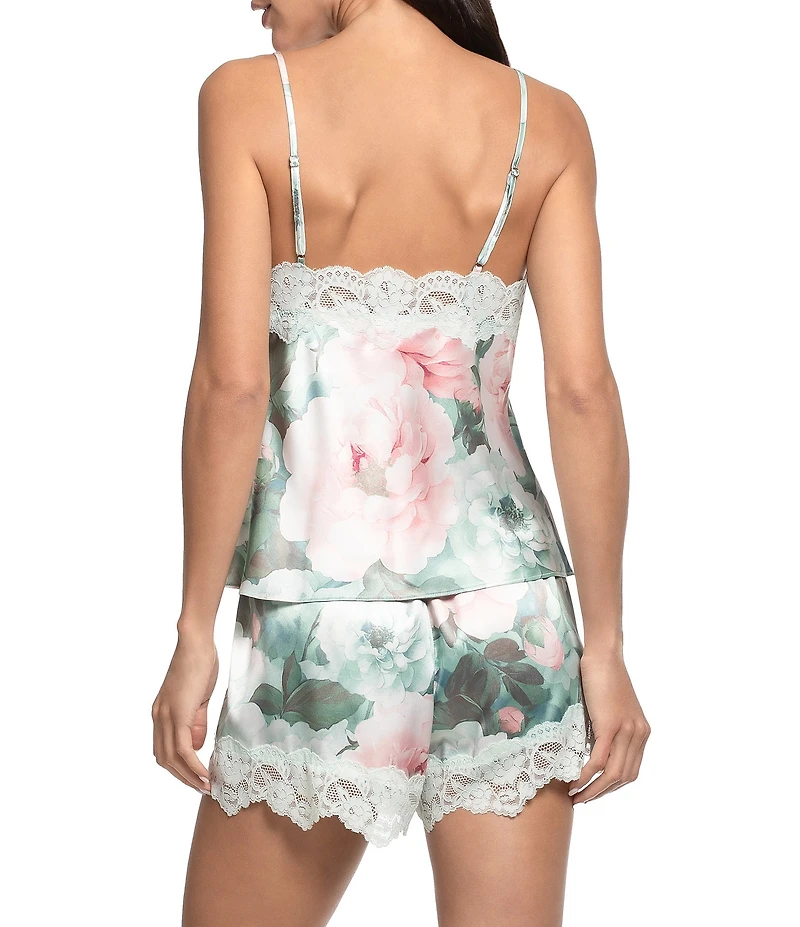 In Bloom By Jonquil Floral Print Sleeveless V-Neck Satin & Lace Cami & Shorty Pajama Set