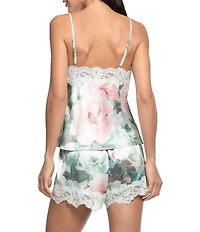 In Bloom By Jonquil Floral Print Sleeveless V-Neck Satin & Lace Cami & Shorty Pajama Set