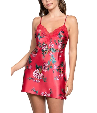 In Bloom by Jonquil Floral Print Sleeveless V-Neck Satin Coordinating Chemise
