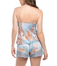 In Bloom By Jonquil Floral Print Sleeveless V-Neck Satin Shorty Pajama Set