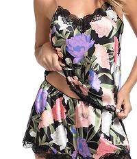 In Bloom By Jonquil Harriet Satin Botanical Floral Sleeveless V-Neck Shorty Pajama Set