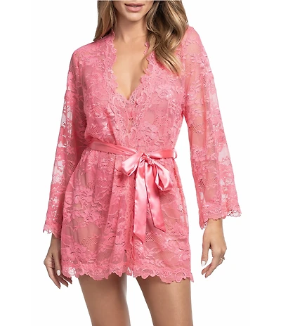 In Bloom By Jonquil Leilani 3/4 Sleeves V-Neck Allover Lace Coordinating Short Lingerie Robe