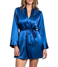 In Bloom By Jonquil Long Sleeve Satin Short Tie Front Robe