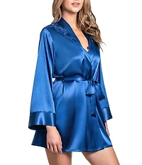 In Bloom By Jonquil Long Sleeve Satin Short Tie Front Robe