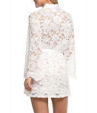 In Bloom By Jonquil Long Sleeve Shawl Collar Lace Bridal Short Wrap Robe