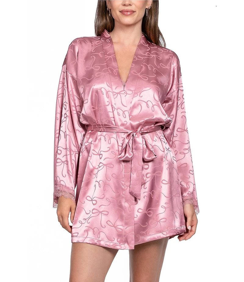 In Bloom By Jonquil Long Sleeve Shawl Collar Satin Bow Print Coordinating Short Robe
