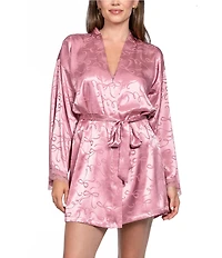 In Bloom By Jonquil Long Sleeve Shawl Collar Satin Bow Print Coordinating Short Robe