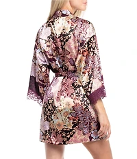 In Bloom By Jonquil Satin 3/4 Sleeve Satin Boho Paisley Coordinating Short Lingerie Robe