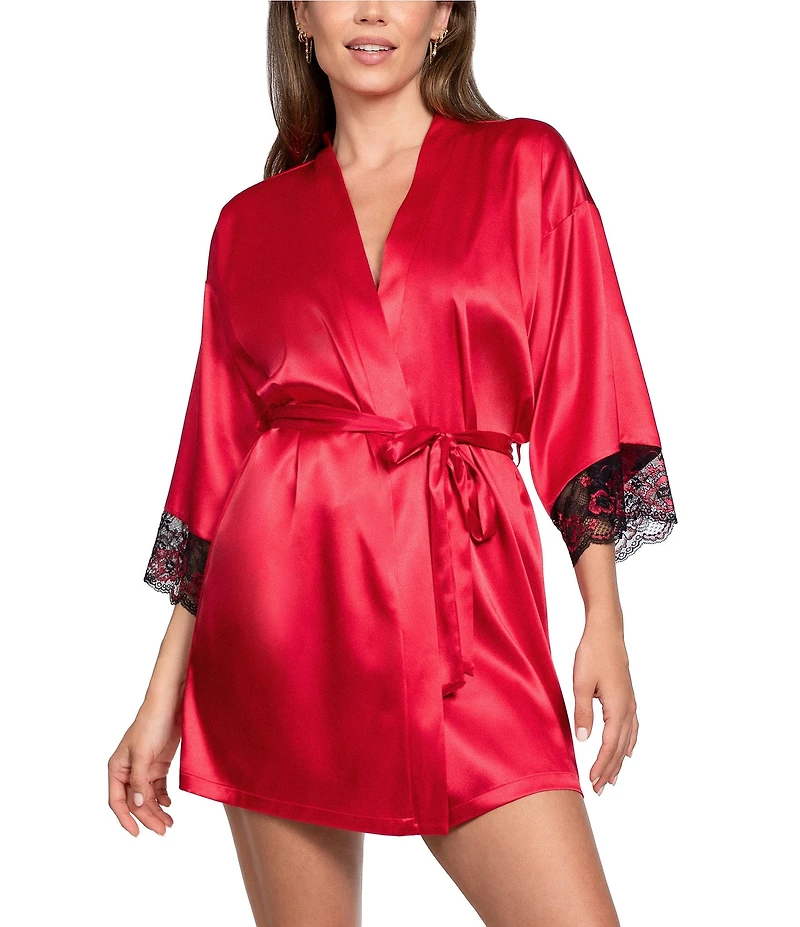 In Bloom By Jonquil Satin 3/4 Sleeve Shawl Collar Coordinating Short Robe