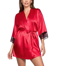 In Bloom By Jonquil Satin 3/4 Sleeve Shawl Collar Coordinating Short Robe