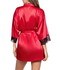 In Bloom By Jonquil Satin 3/4 Sleeve Shawl Collar Coordinating Short Robe