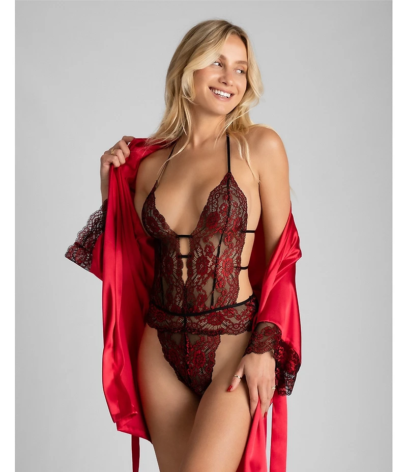 In Bloom By Jonquil Satin 3/4 Sleeve Shawl Collar Coordinating Short Robe