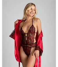 In Bloom By Jonquil Satin 3/4 Sleeve Shawl Collar Coordinating Short Robe