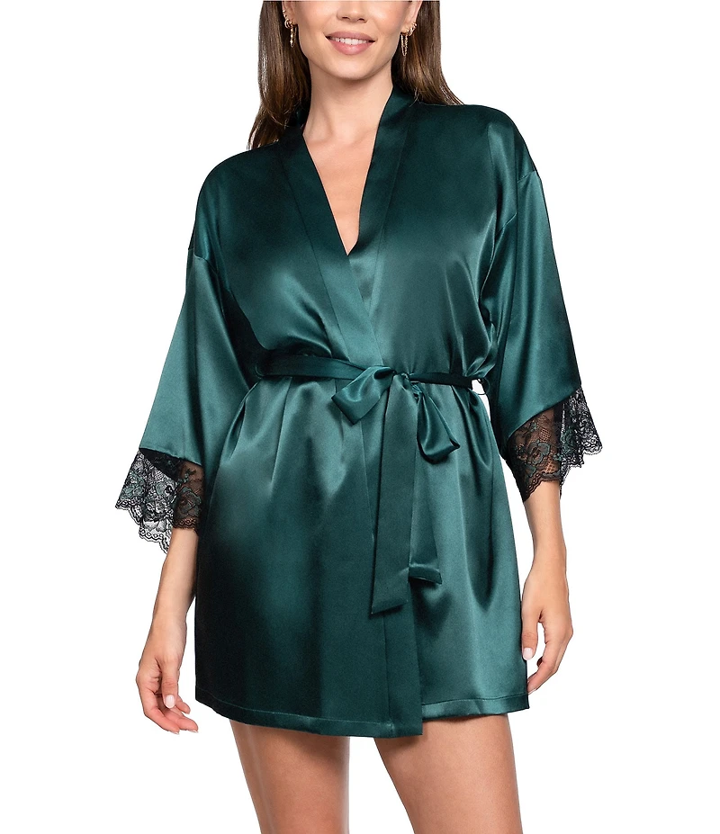 In Bloom By Jonquil Satin 3/4 Sleeve Shawl Collar Coordinating Short Robe