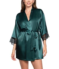 In Bloom By Jonquil Satin 3/4 Sleeve Shawl Collar Coordinating Short Robe