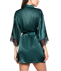 In Bloom By Jonquil Satin 3/4 Sleeve Shawl Collar Coordinating Short Robe