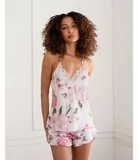 In Bloom By Jonquil Satin Floral Sleeveless V-Neck Cami & Shorty Pajama Set