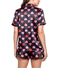 In Bloom By Jonquil Satin Heart Print Short Sleeve Notch Collar Shorty Pajama Set