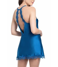In Bloom by Jonquil Satin Lace Trim V-Neck Sleeveless Diamond Back Detail Chemise