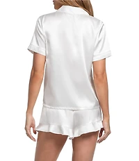 In Bloom By Jonquil Satin Short Sleeve Notch Collar Button-Front Shorty Ruffled Pajama Set