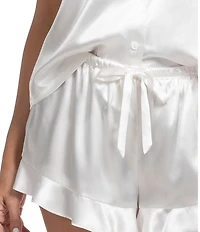 In Bloom By Jonquil Satin Short Sleeve Notch Collar Button-Front Shorty Ruffled Pajama Set