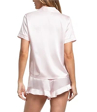 In Bloom By Jonquil Satin Short Sleeve Notch Collar Button-Front Shorty Ruffled Pajama Set