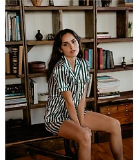 In Bloom by Jonquil Satin Stripe Print Short Sleeve Notch Collar Button-Front Shorty Pajama Set