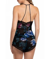 In Bloom By Jonquil Sheer Floral Print Sleeveless V-Neck Chiffon & Lace Micro Shorty Pajama Set