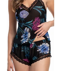 In Bloom By Jonquil Sheer Floral Print Sleeveless V-Neck Chiffon & Lace Micro Shorty Pajama Set